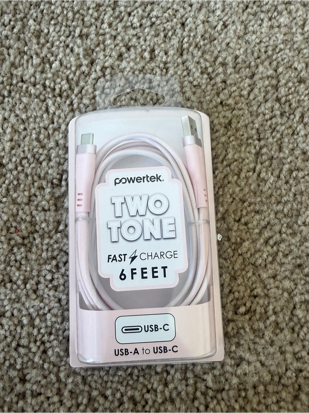 Powertek Two Tone 6ft USB-A to USB-C Fast Charge Cable - Pink